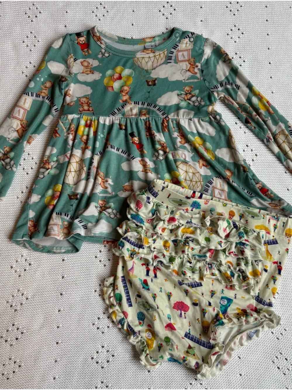 Posh Peanut Teal and Cream Circus Print Matching Set